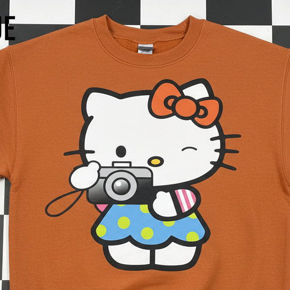 CUTE KITTY WITH A BOW AND A CAMERA #0142 PERFECT FOR OVERSIZED TSHIRTS (CHARACTERS)