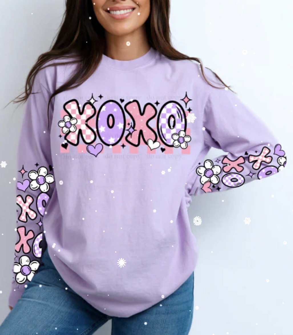 XOXO PINK AND PURPLE GLITTER PRINTW/2 SLEEVES #0073 (VALENTINES)