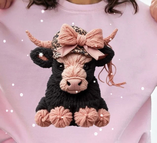 YARN HIGHLANDCOW WITH LEOPARD BOW GLITTER PRINT #0076 (HIGHLANDCOW)