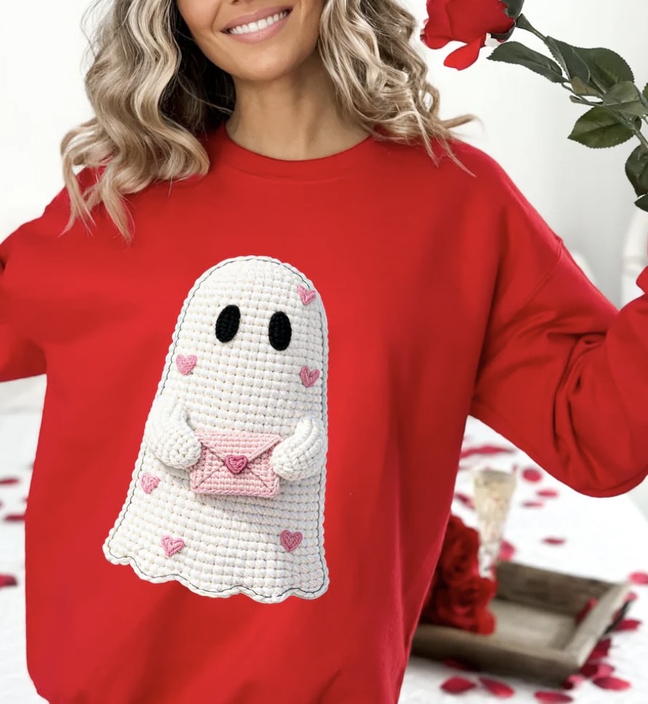CROCHETE VALENTINE GHOST GLITTER PRINT #0075 (VALENTINE)