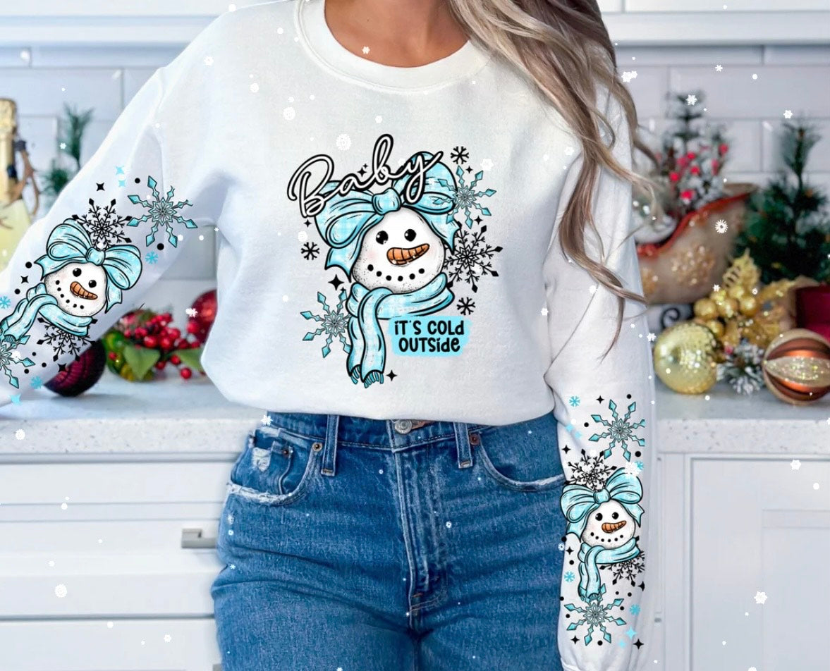BABY IS COLD OUTSIDE BLUE COLOR GLIITER PRINT W/2 SLEEVES #0089 (CHRISTMAS)