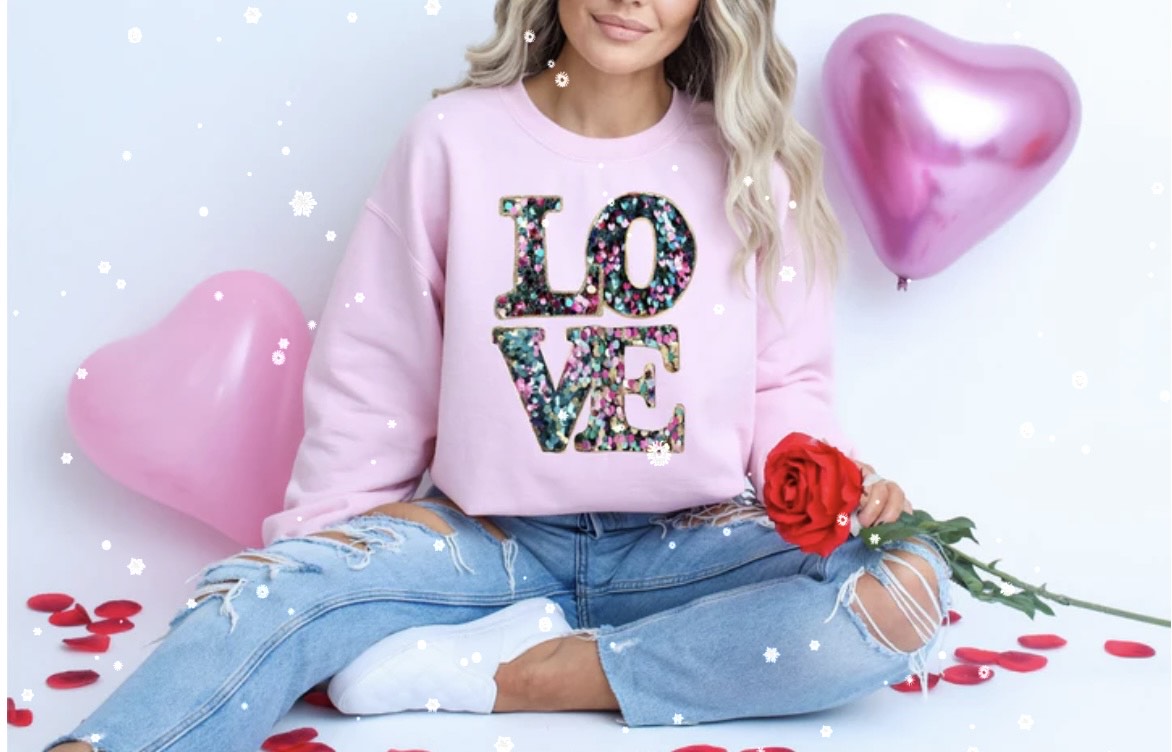 LOVE COLORFUL SEQUINS GLITTER PRINT #0063 (VALENTINES)