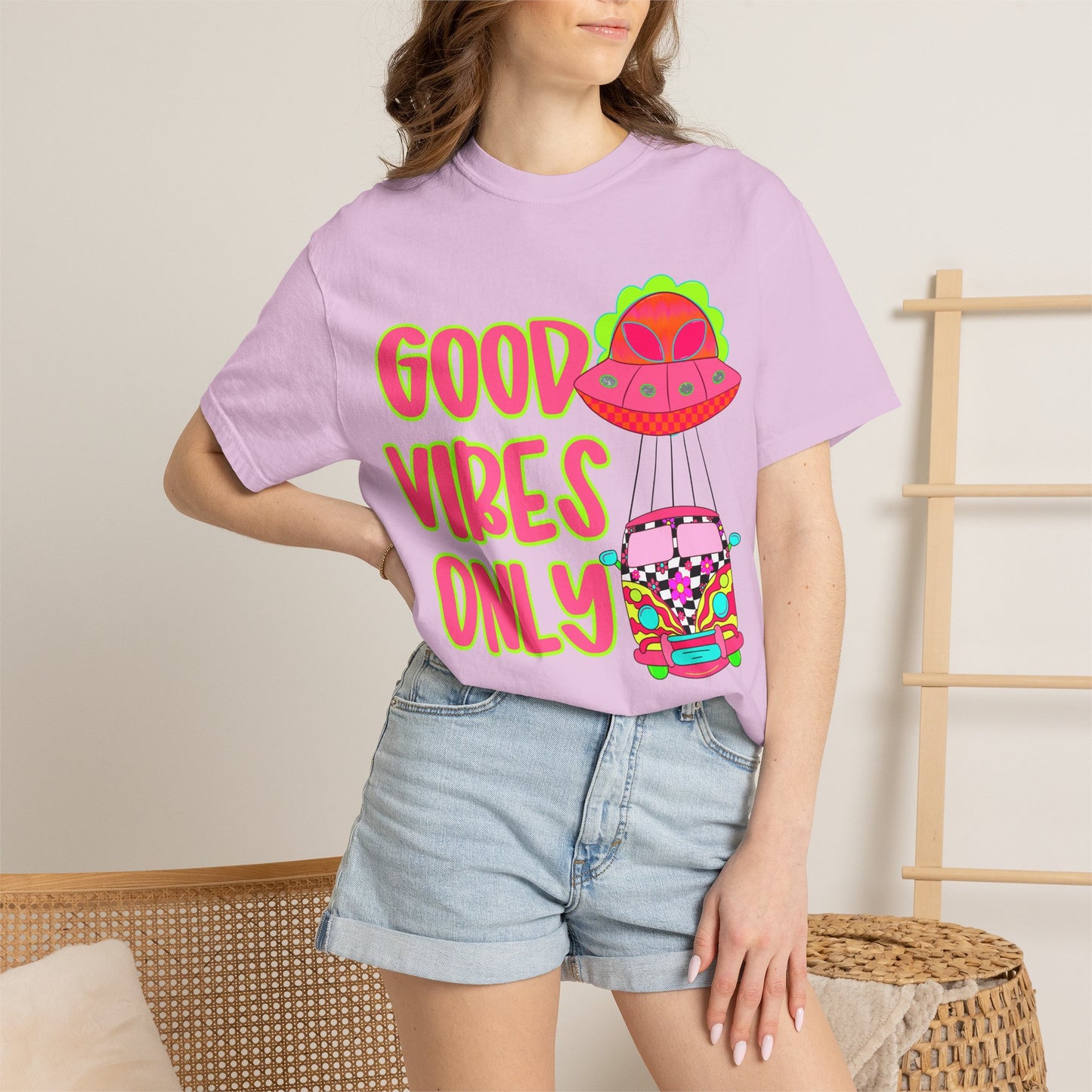 Good Vibes Only T-Shirt — Retro Psychedelic UFO Van Graphic Tee