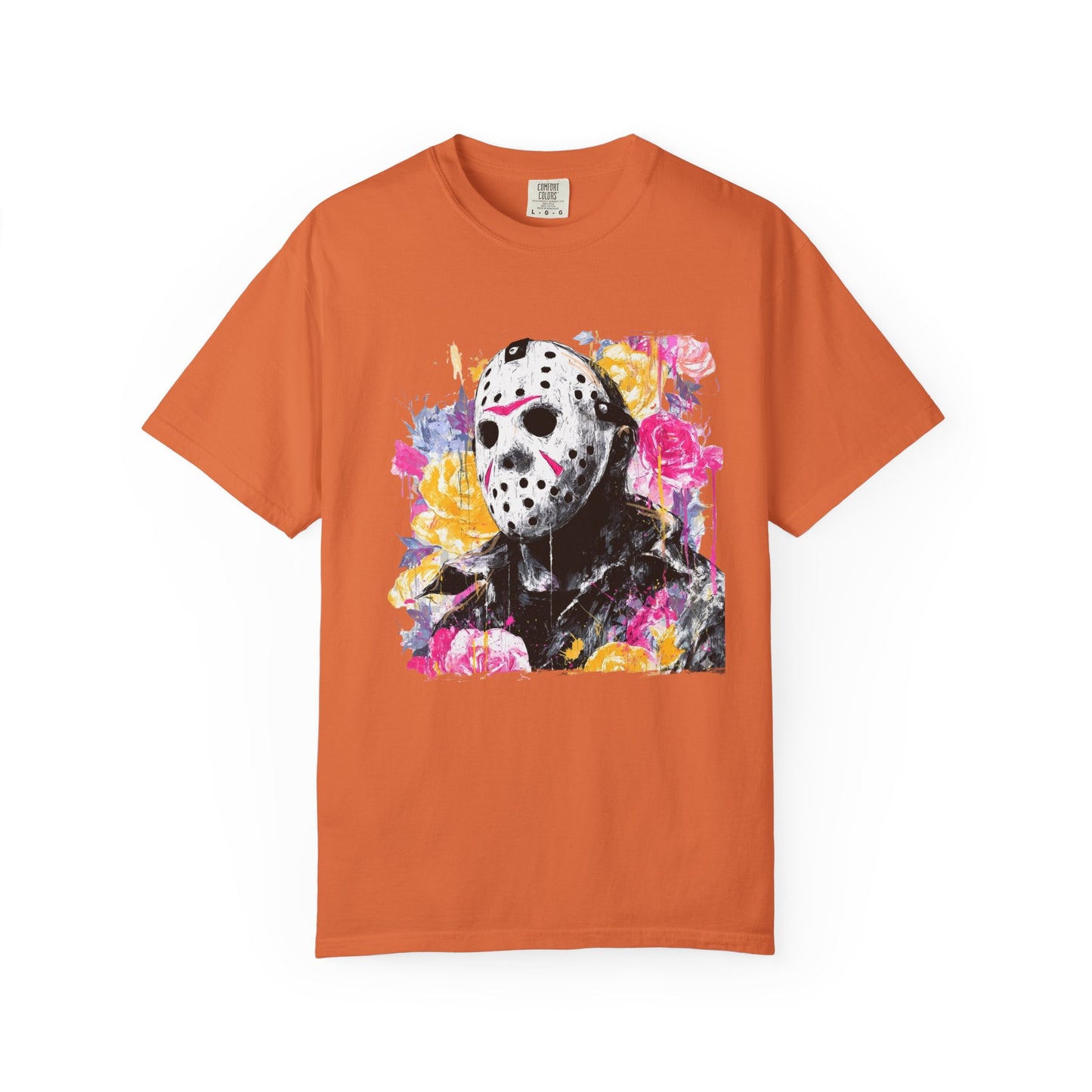 Hockey Mask Horror Portrait T‑Shirt — Floral Jason Graphic Tee