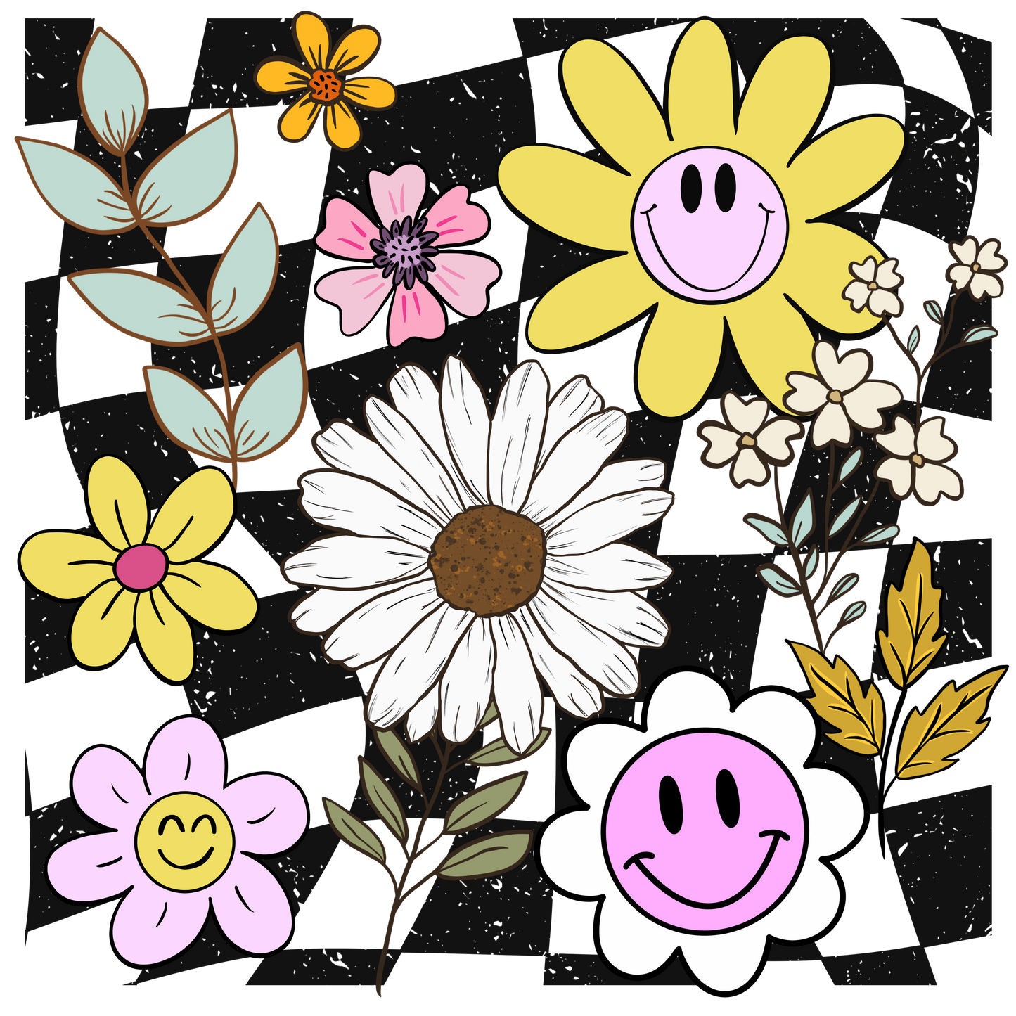 Retro Checkered Flower #060 Available in Sublimation and DTF Just Pick Your Shirt