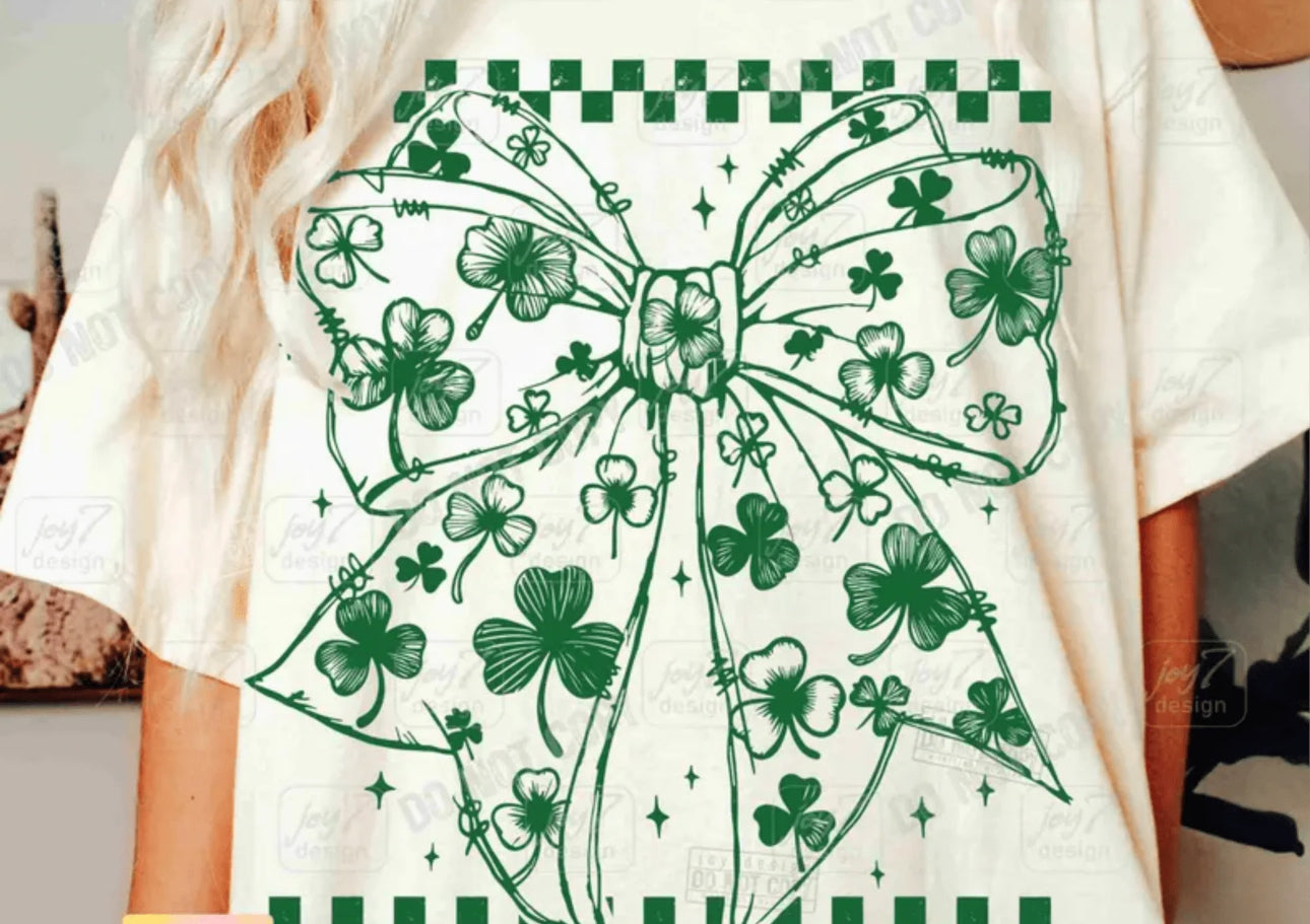 ST Patrick's Checkered Bow #030 Available in DTF Just Pick Your Shirt