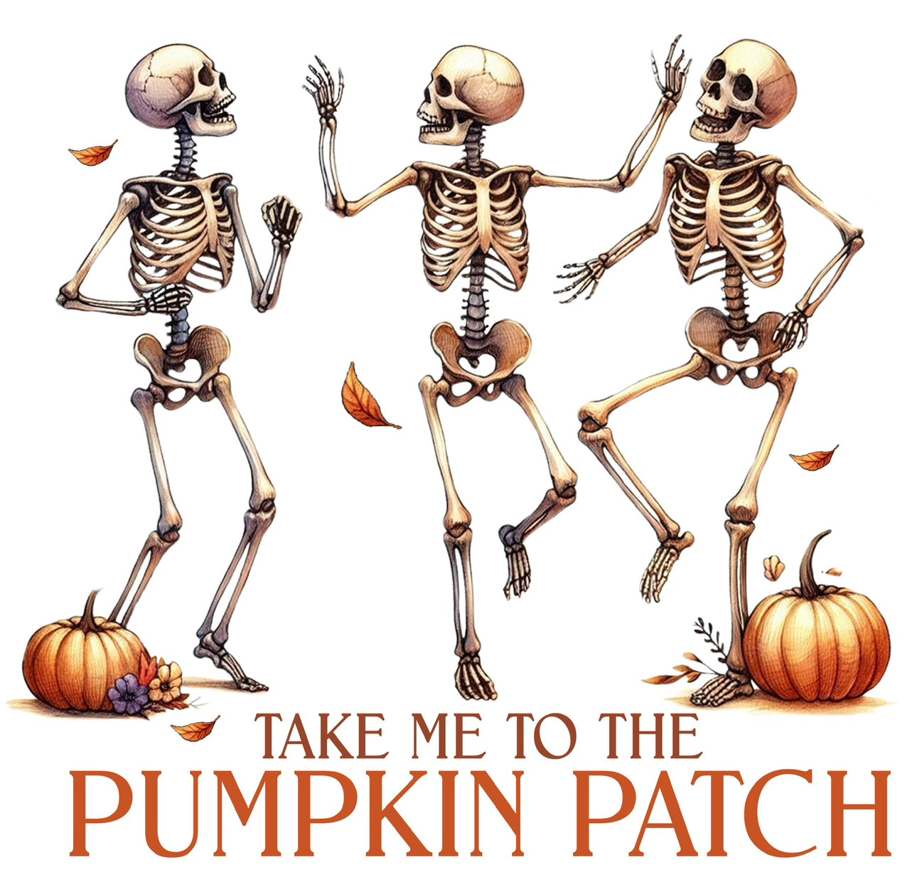 Pumpkin Patch Skelton Dance #047 Available in Sublimation and DTF Just Pick Your Shirt