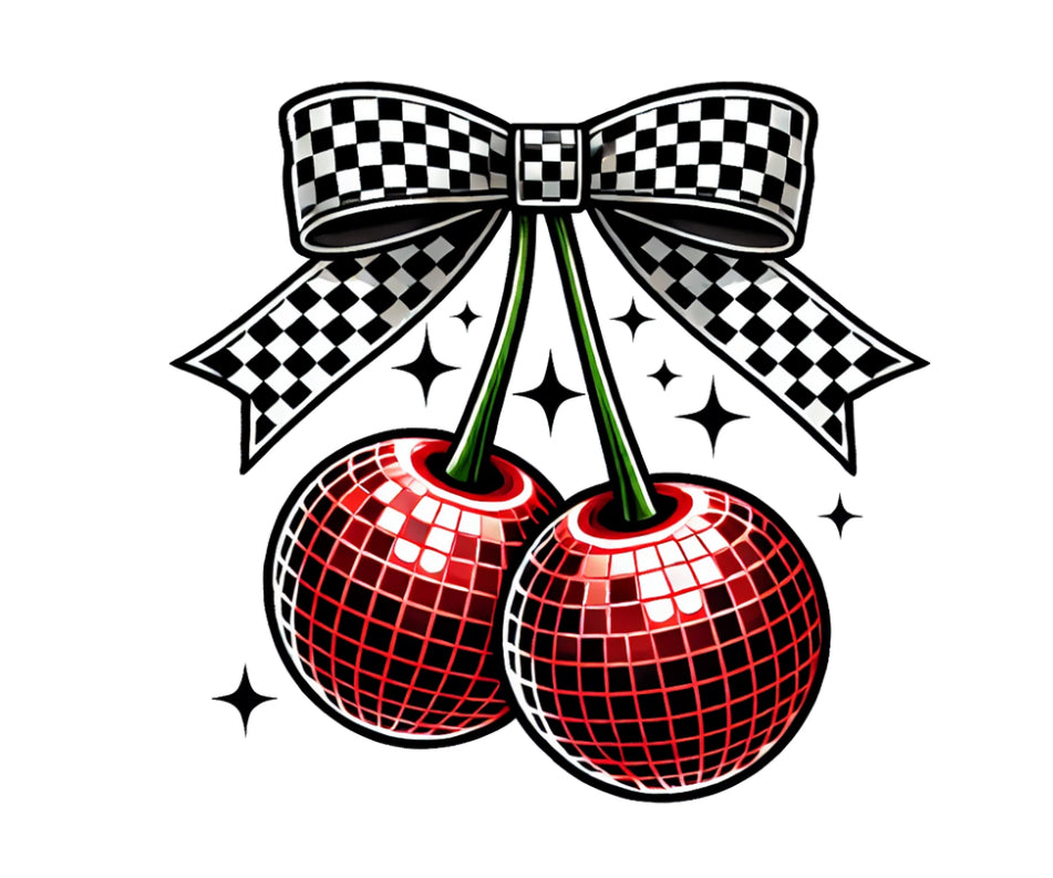 Disco Cherry Bow #046 Available in Sublimation and DTF Just Pick Your Shirt