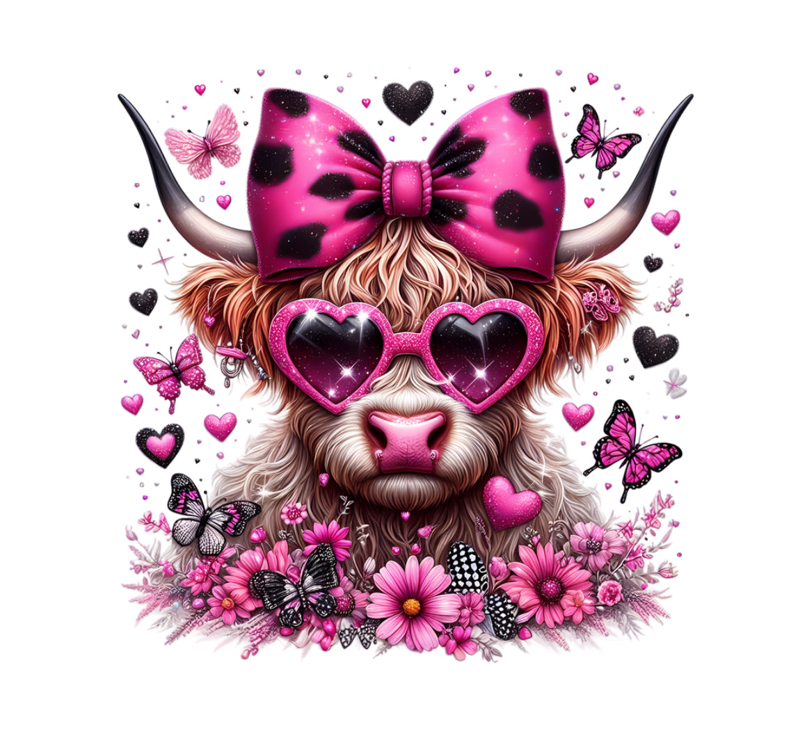 Coquette Highland Cow #091 Available in Sublimation and DTF Just Pick Your Shirt