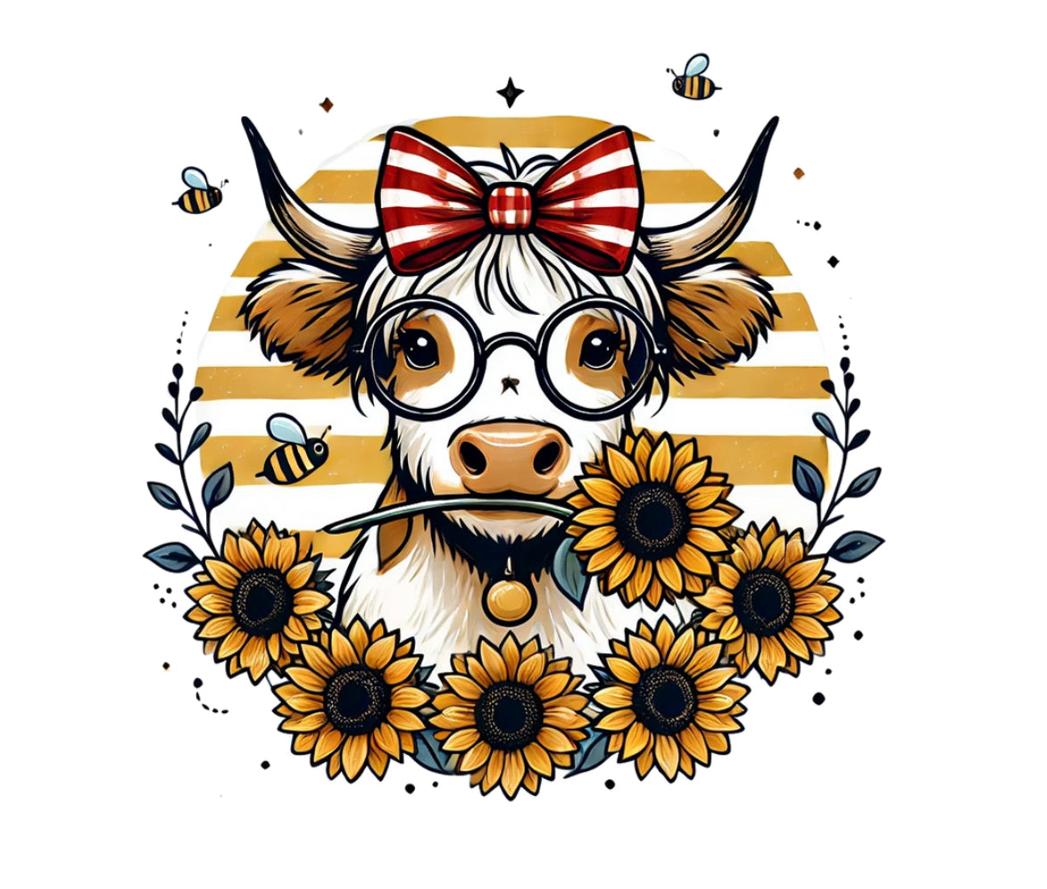 Highland Sunflower Cow #093 Available in Sublimation and DTF Just Pick Your Shirt