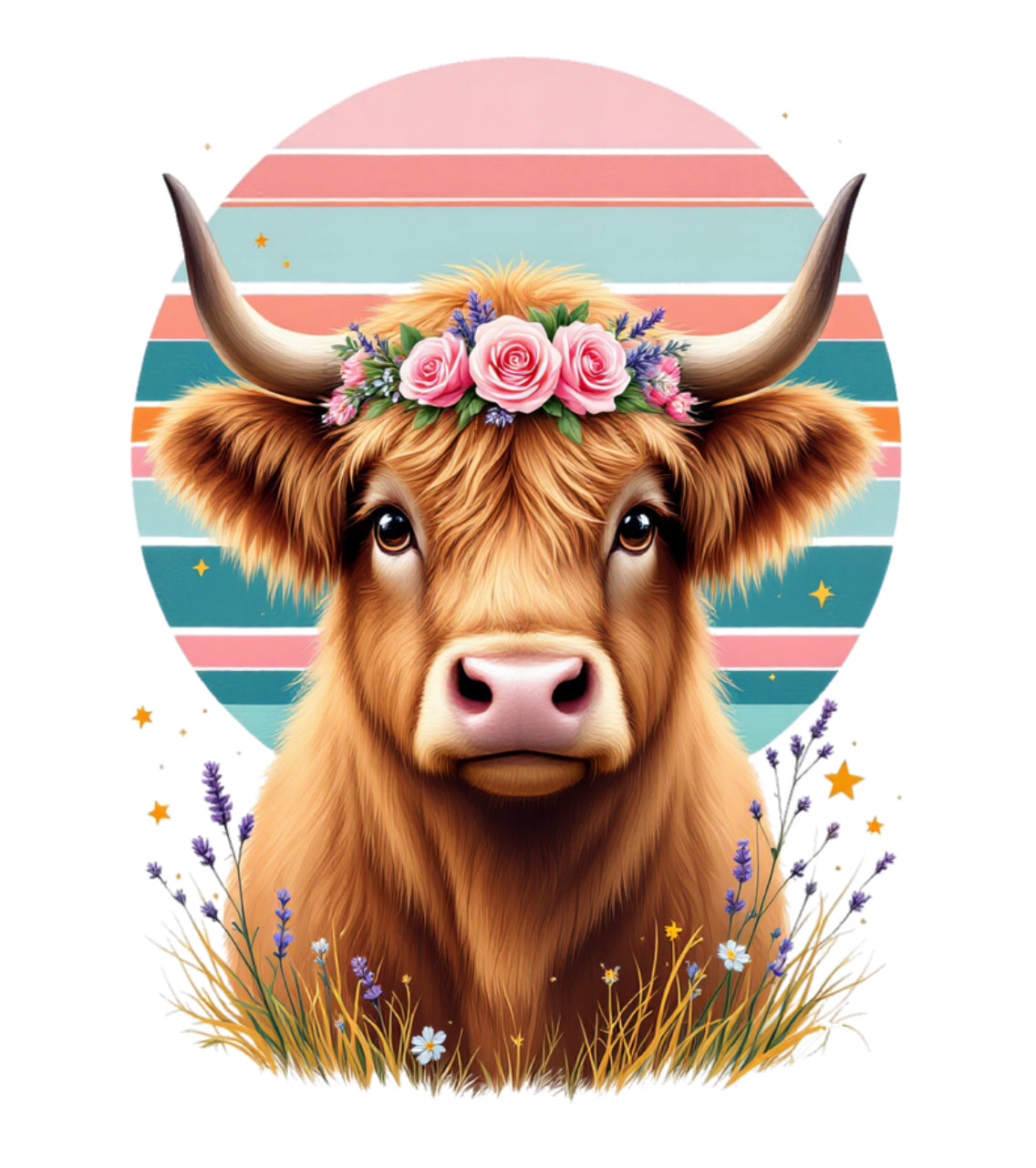 Highland Cow with Flowers #095 Available in Sublimation and DTF Just Pick Your Shirt