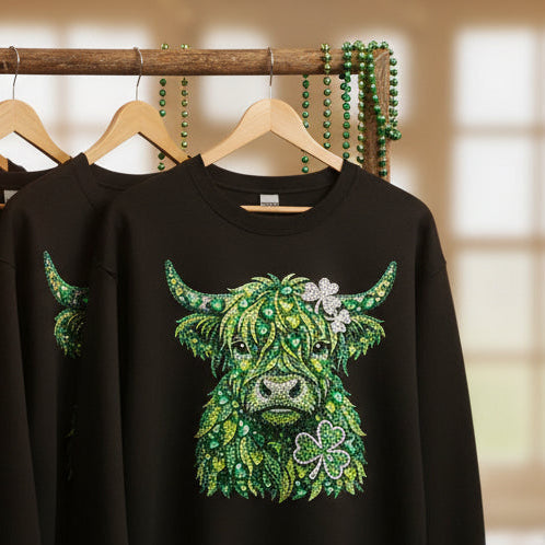 RHINESTONE HIGHLAND COW READY TO PRESS DTF #0598 (HIGHLAND COW)