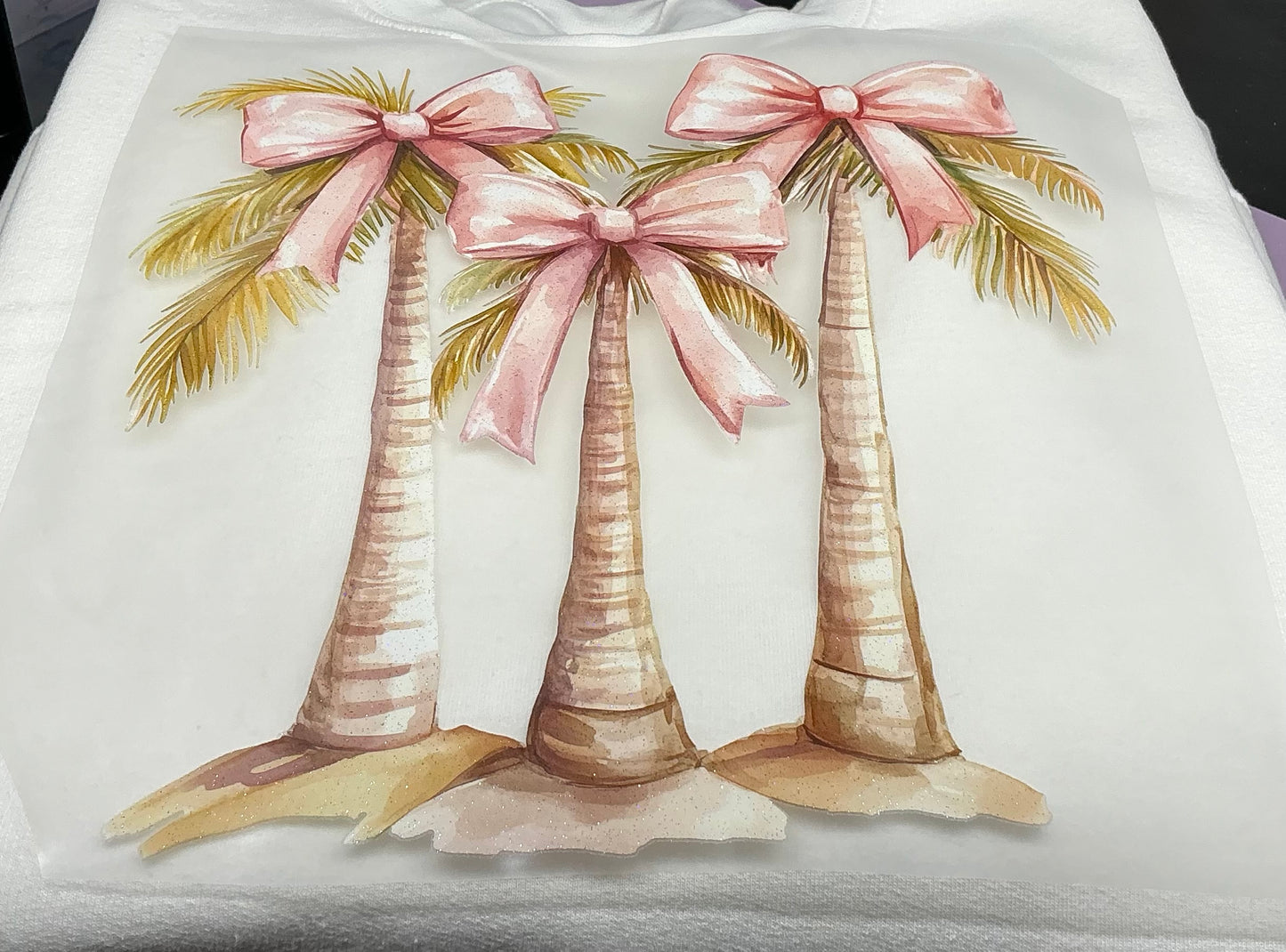 PALM TREES WITH PINK BOWS GLITTER CLEAR FILM #0001 (SUMMER)