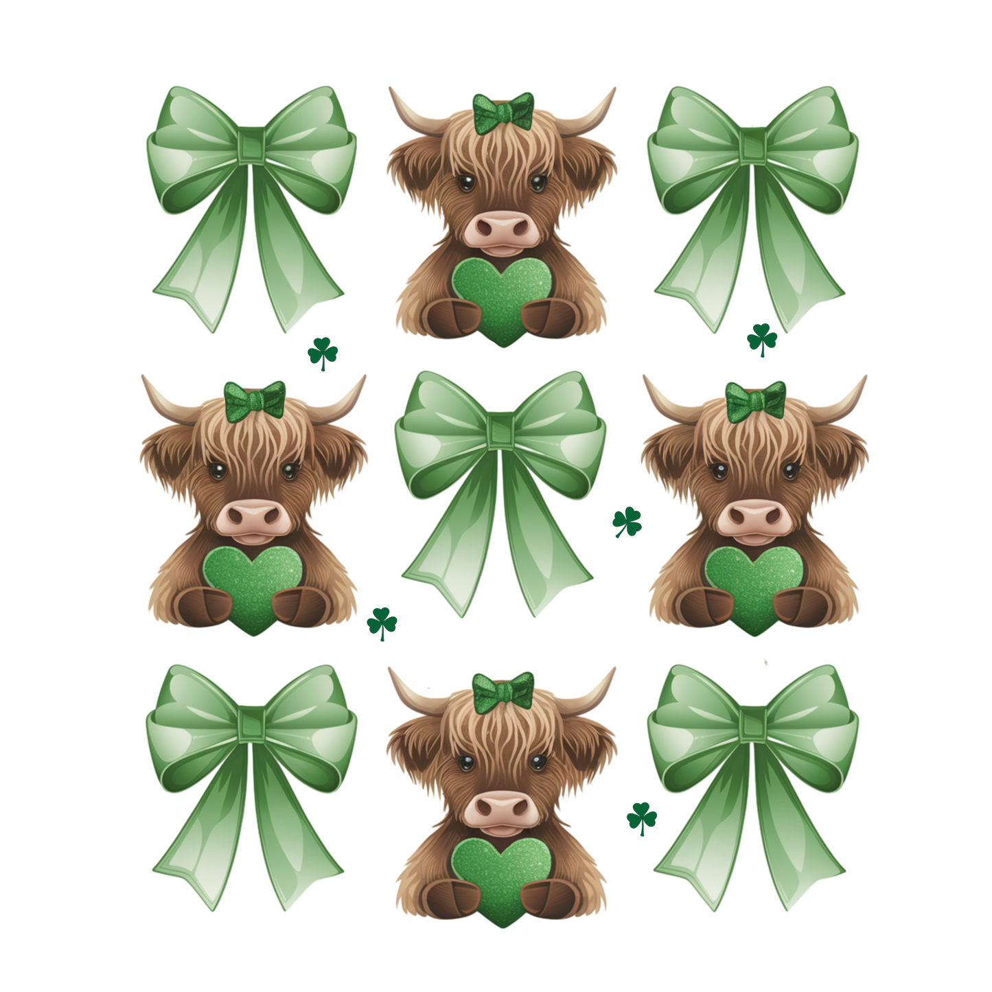 Green Bow Highland Cows Print #230 Available in Sublimation and DTF Just Pick Your Shirt