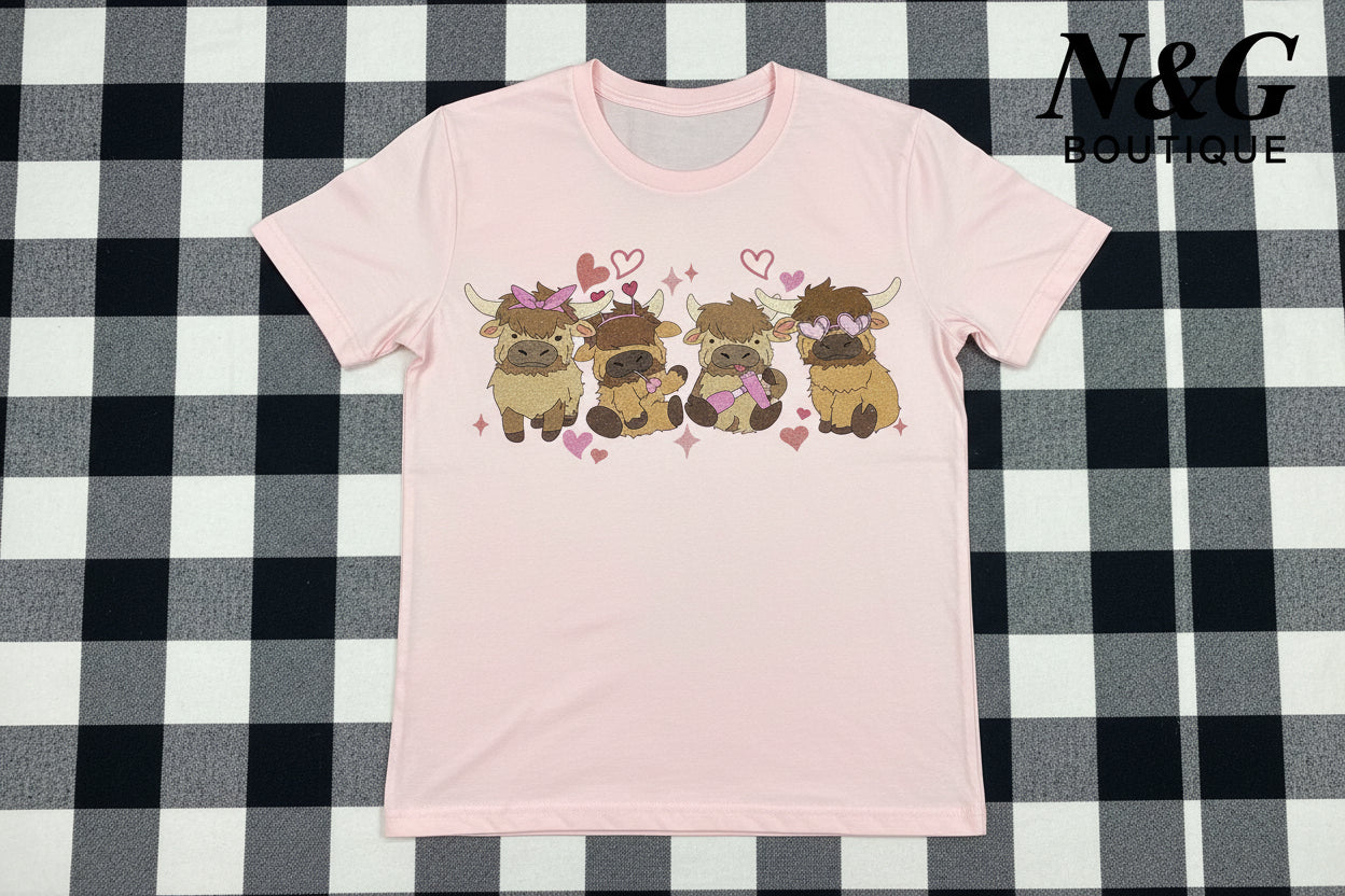 HIGHLAND COW WITH HEARTS GLITTER PRINT #0252 PRINT ONLY