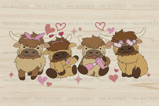 HIGHLAND COW WITH HEARTS GLITTER PRINT #0252 PRINT ONLY