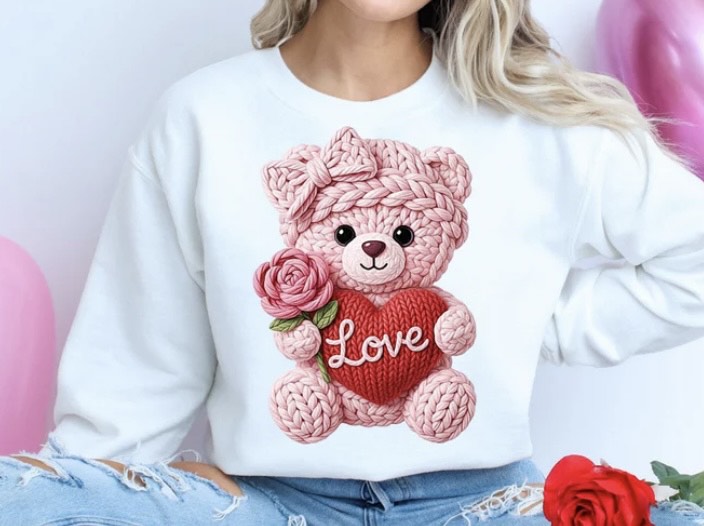 CUTE YARN LOVE BEAR GLITTER PRINT #0074 (VALENTINE)