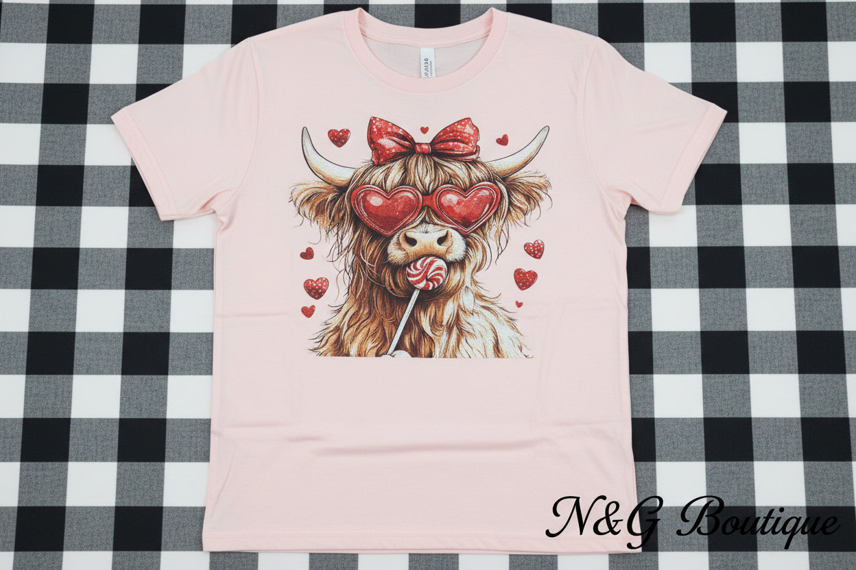 HIGHLAND COW LOLLIPOP #0238  GLITTER PRINT (VALENTINE) (HIGHLAND COW)