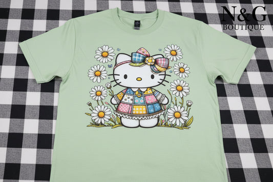 CUTE KITTY IN A FLOWER FILELD #0136 (CHARACTER) PERFECT FOR OVERSIZED T SHIRTS
