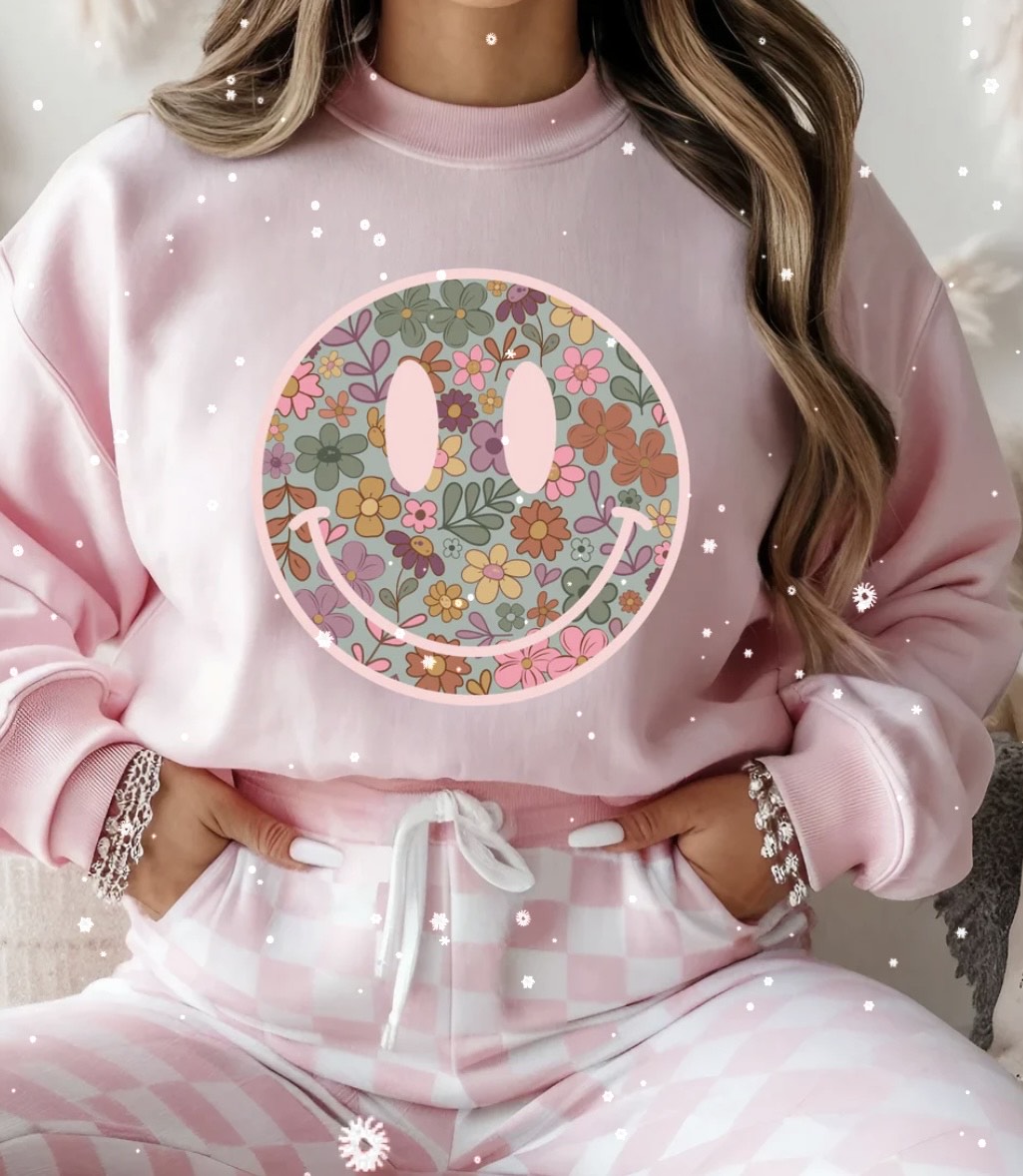 BOHO FLOWER SMILEY GLITTER PRINTS #0100 (BOHO/RETRO) (ALL SEASON) (SUMMER)