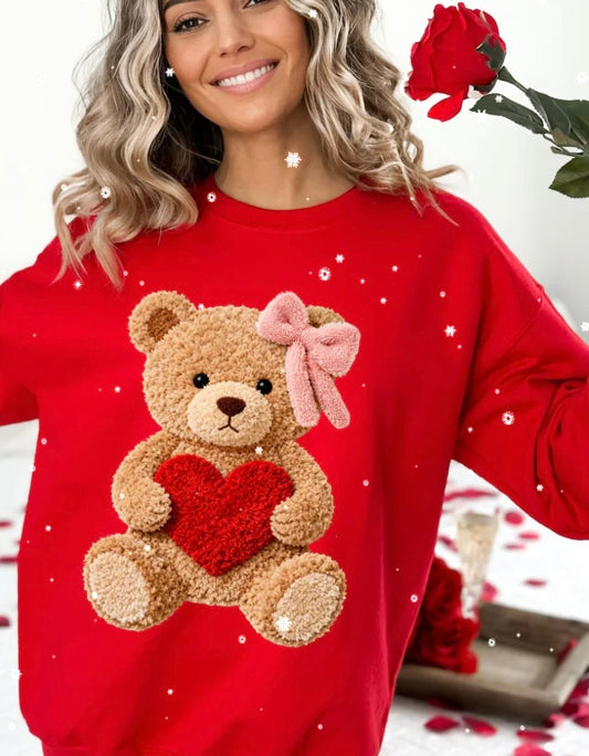 CUTE HEART YARN BEAR GLITTER PRINT #0081 (VALENTINES) (ALL SEASON )