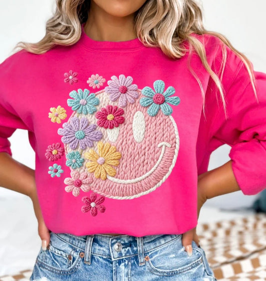 YARN FLOWER SMILEY GLITTER PRINT #0070 (ALL SEASON)