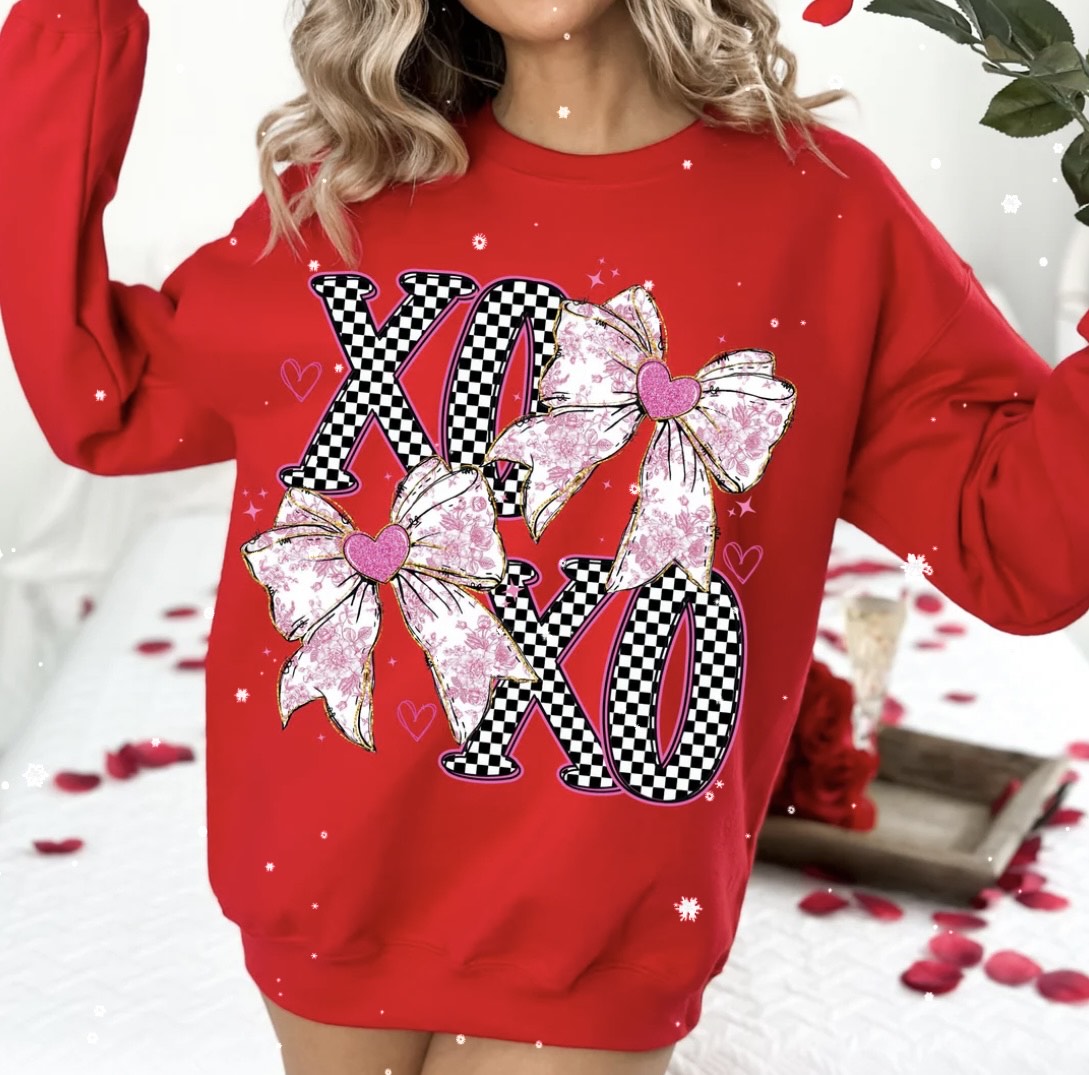 XOXO BOWS CHECKERED GLITTER PRINT #0071 (VALENTINES)
