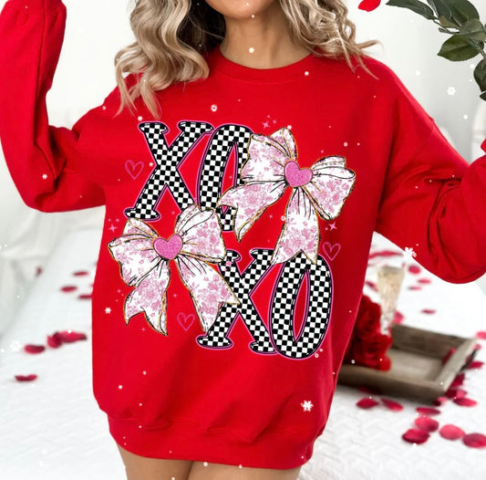 XOXO BOWS CHECKERED GLITTER PRINT #0071 (VALENTINES)