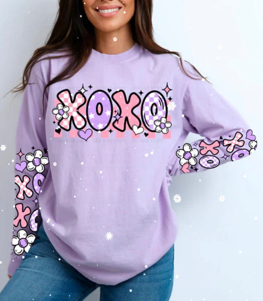 XOXO PINK AND PURPLE GLITTER PRINTW/2 SLEEVES #0073 (VALENTINES)