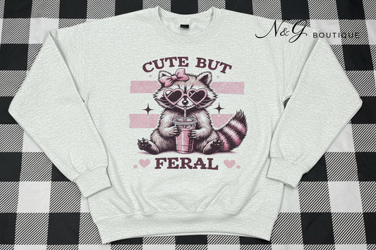 CUTE BUT FERAL GLITTER PRINT #0235  (ALL SEASON) (HUMOR) (SUMMER) (COFFEE)