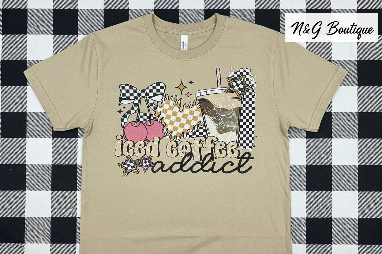 ICED COFFEE ADDICT GLITTER PRINT #0236 (ALL SEASON) (COFFEE) (SUMMER) (HUMOR)