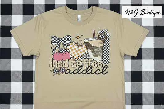 ICED COFFEE ADDICT GLITTER PRINT #0236 (ALL SEASON) (COFFEE) (SUMMER) (HUMOR)