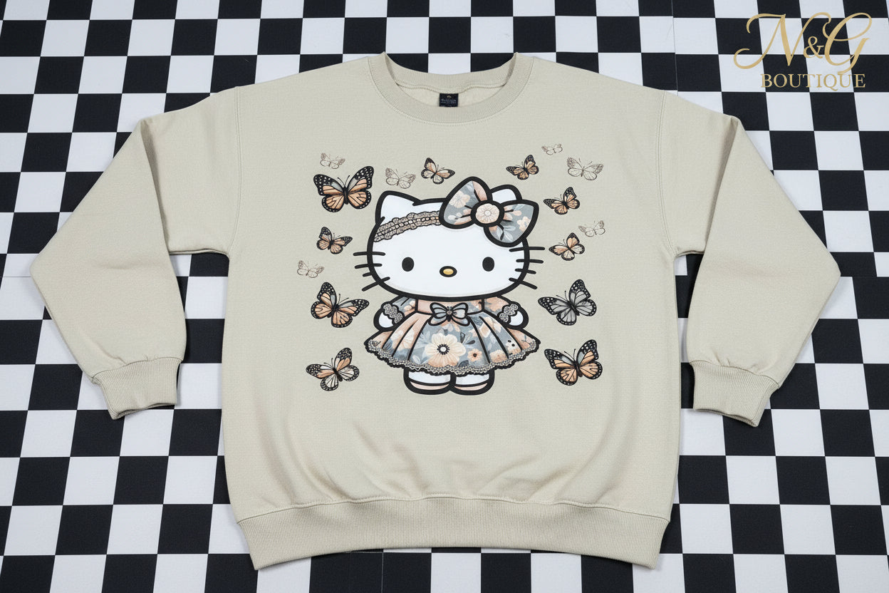 CUTE KITTY WITH BUTTERFIES #0151 PERFECT FOR OVERSIZE TSHIRTS (CHARACTERS)