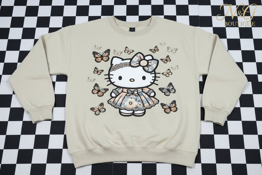 CUTE KITTY WITH BUTTERFIES #0151 PERFECT FOR OVERSIZE TSHIRTS (CHARACTERS)