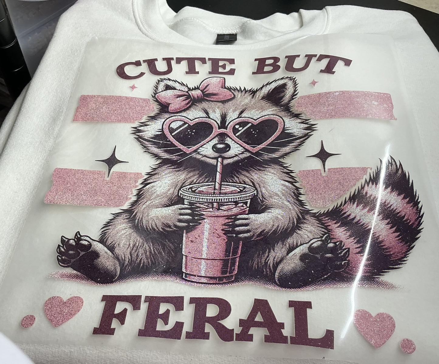 CUTE BUT FERAL GLITTER PRINT #0235  (ALL SEASON) (HUMOR) (SUMMER) (COFFEE)
