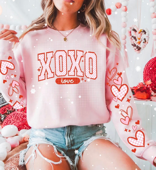 XOXO LOVE DISTRESSED W/2 SLEEVES GLITTER PRINT#0110 (VALENTINES)