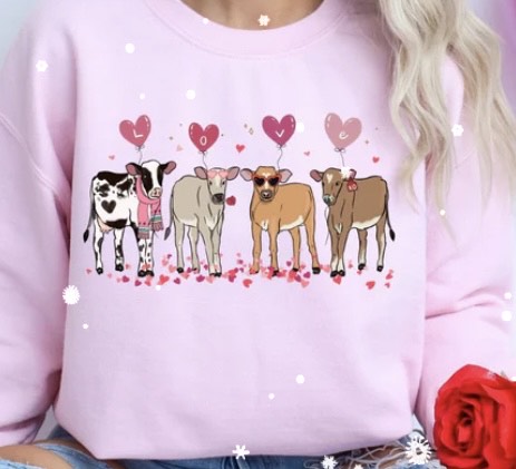 CUTE BALLOON LOVE COWS GLITTER PRINT #0066 (VALENTINE) (HIGHLANDCOW)