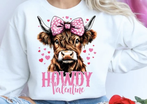 HOWDY VALENTINE HIGHLAND COW GLITTER PRINT #0078 (VALENTINE)(HIGHLANDCOW)