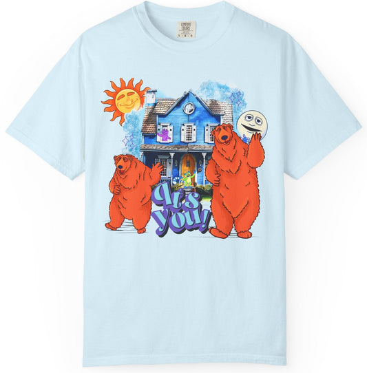 Bear House Graphic T-Shirt — "Call You" Retro Cartoon Design
