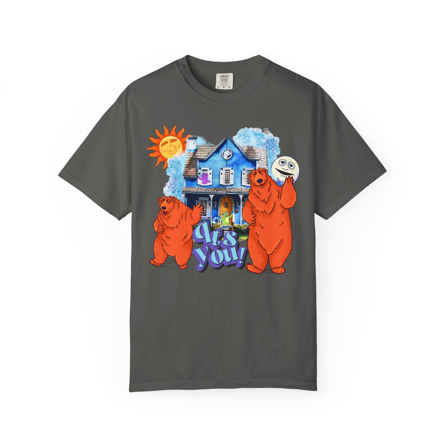 Bear House Graphic T-Shirt — "Call You" Retro Cartoon Design