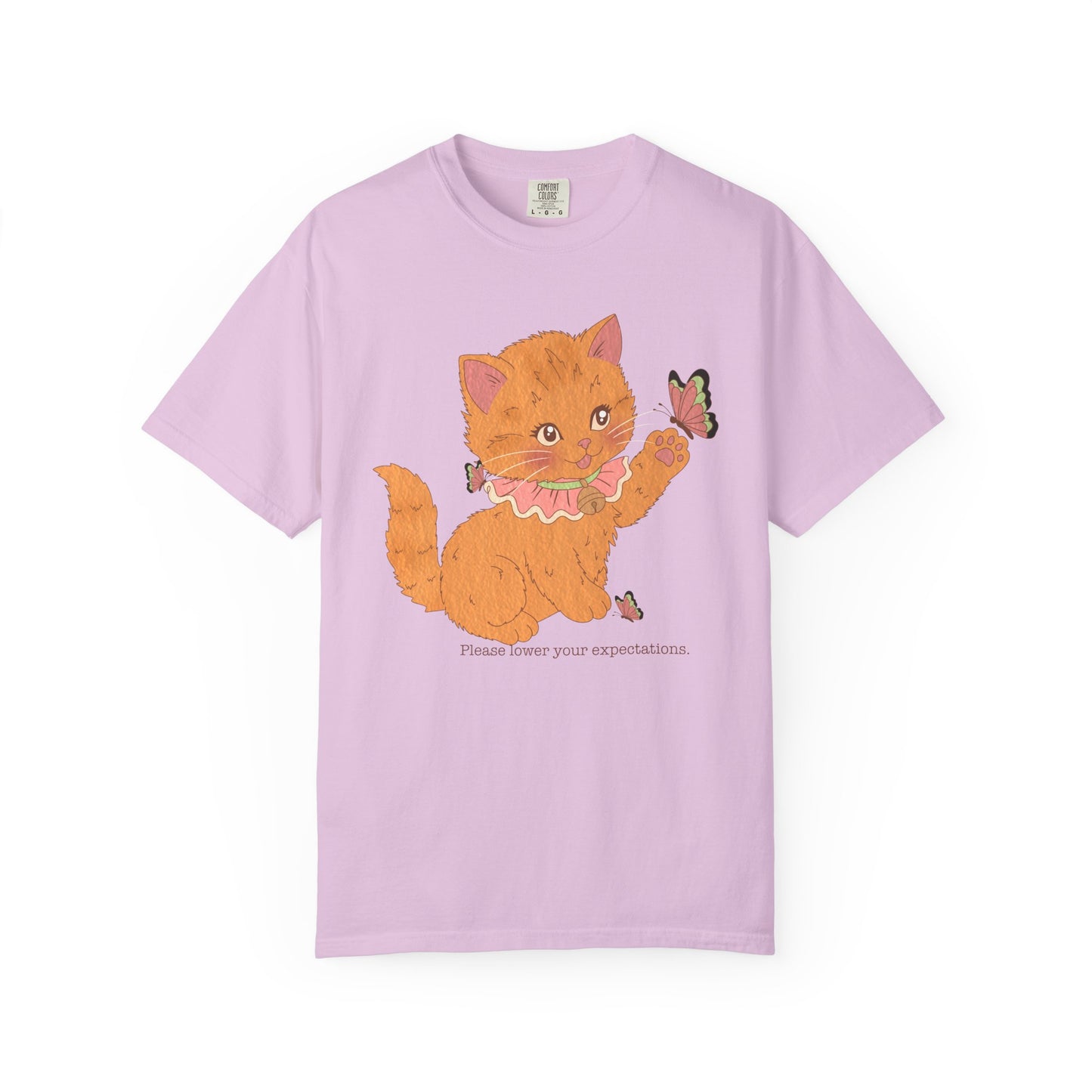 Cute Orange Kitten T-Shirt — 'Please lower your expectations' Graphic Tee