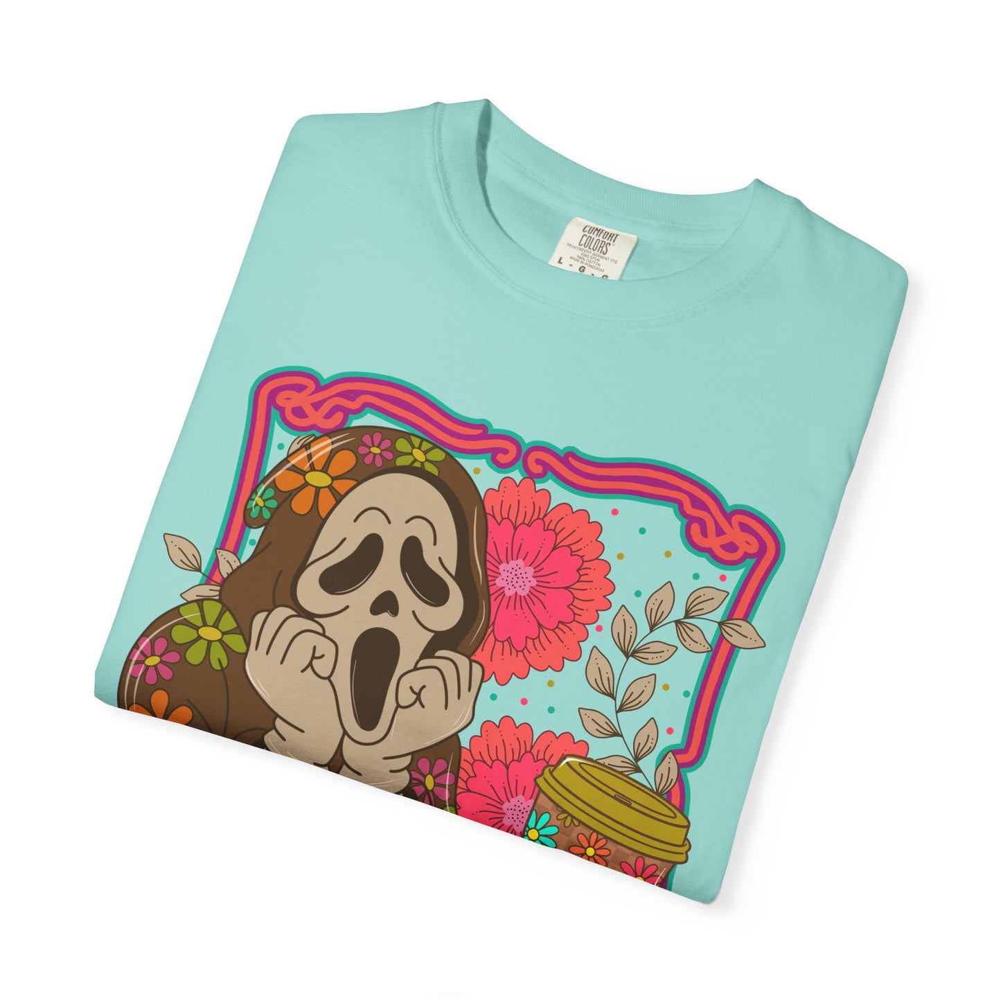 Screaming Floral Coffee T-Shirt — Retro Ghostface Graphic Tee