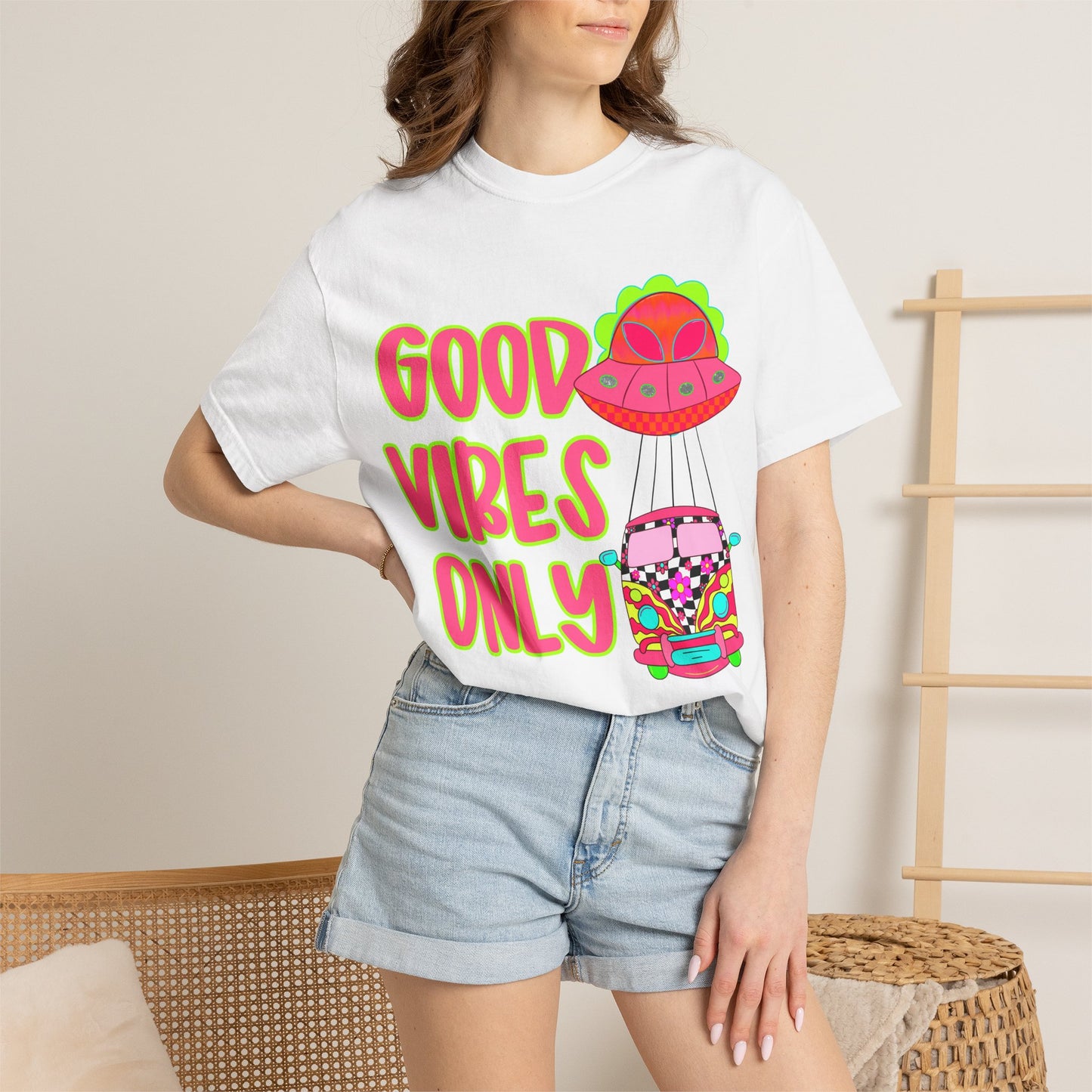 Good Vibes Only T-Shirt — Retro Psychedelic UFO Van Graphic Tee