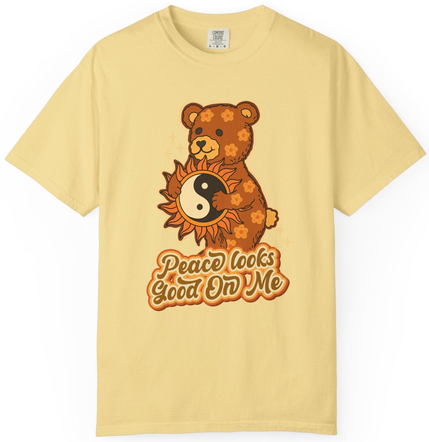 Peace Looks Good On Me T-Shirt — Retro Teddy Bear Yin Yang Tee