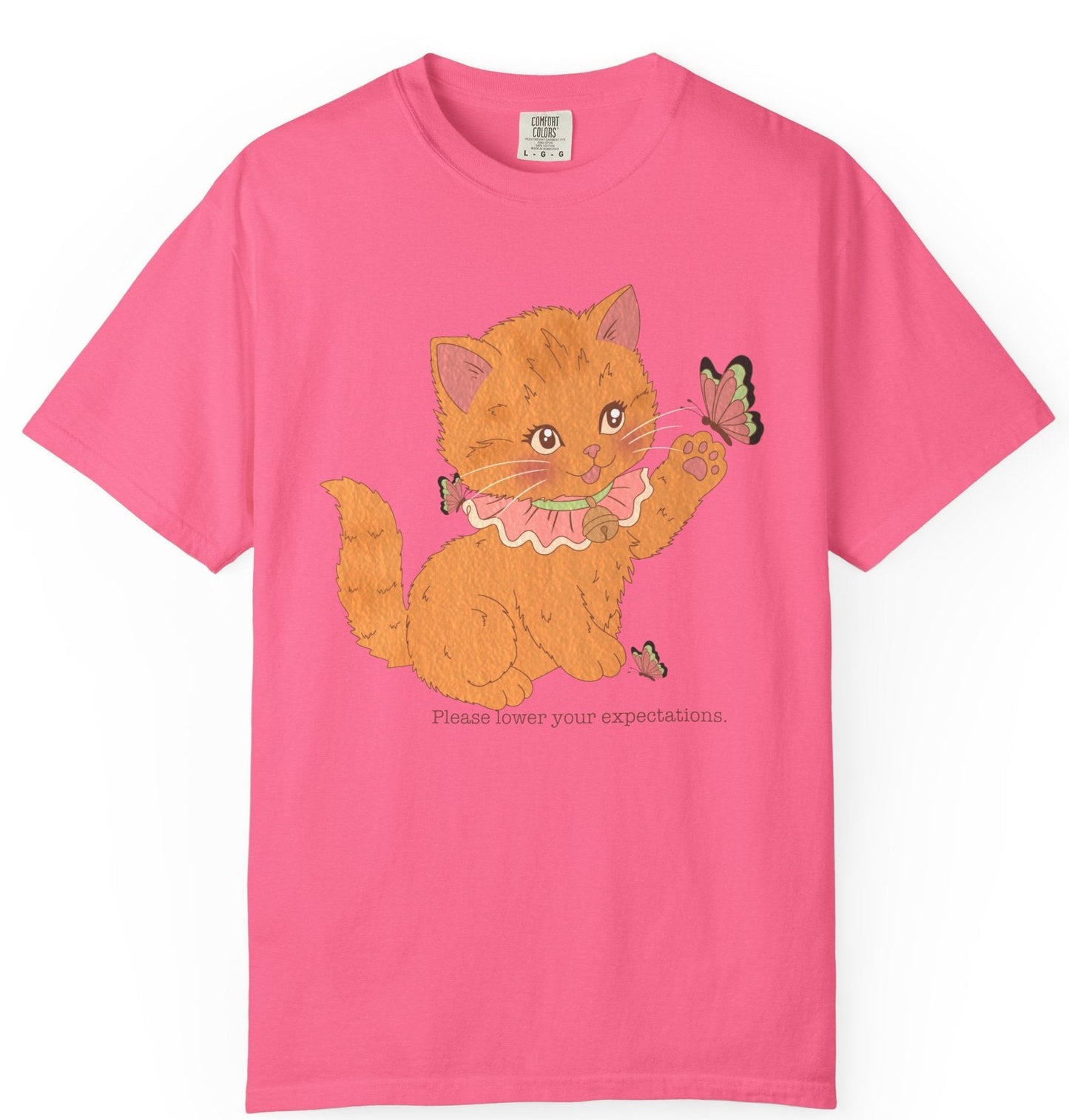 Cute Orange Kitten T-Shirt — 'Please lower your expectations' Graphic Tee