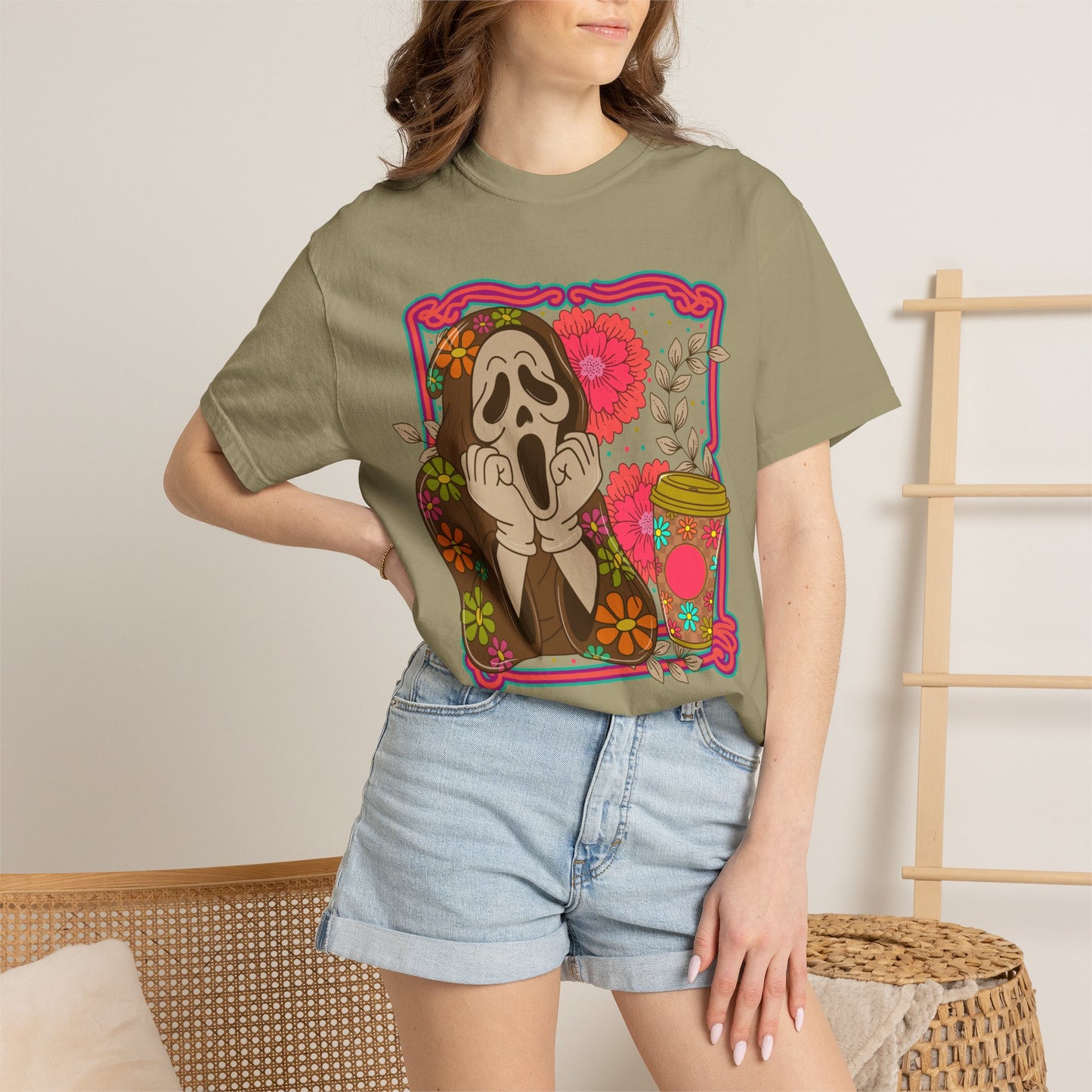 Screaming Floral Coffee T-Shirt — Retro Ghostface Graphic Tee