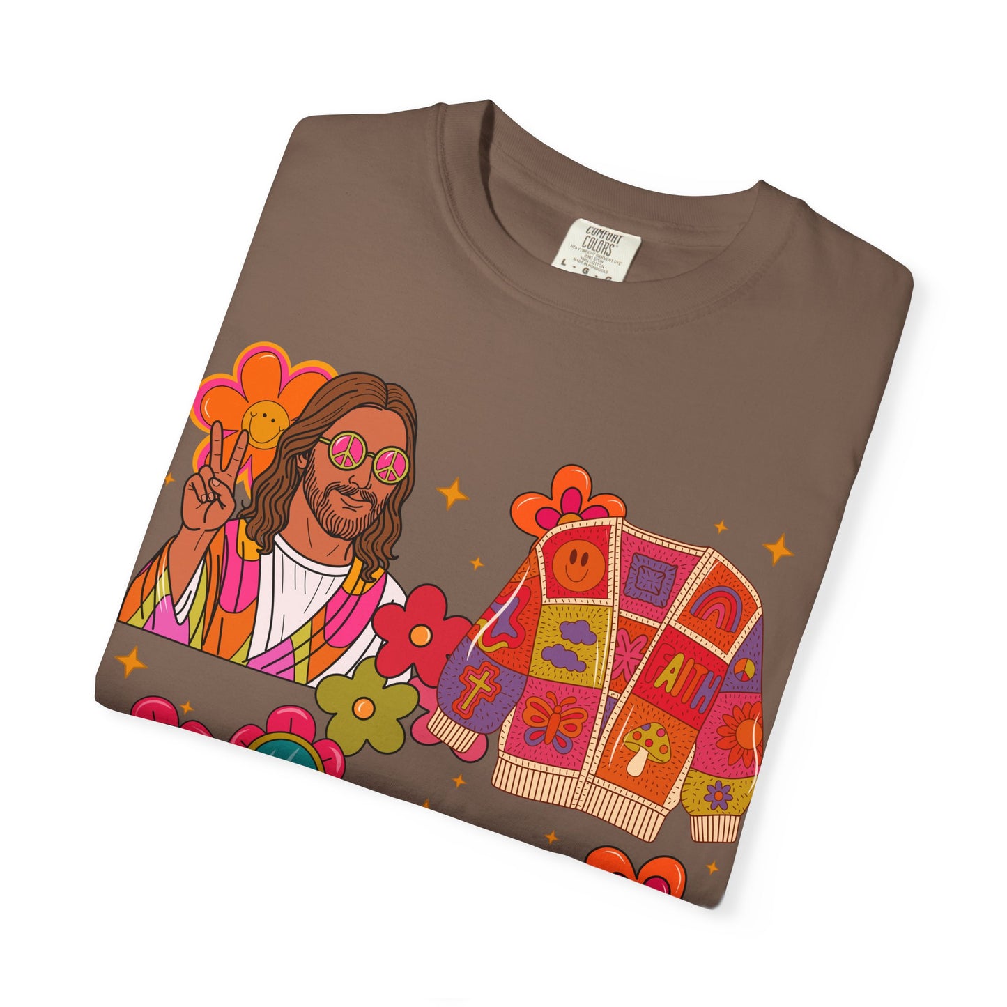 Retro Hippie Vibes T-Shirt — Groovy Pink Beetle, Flowers & Sunglasses