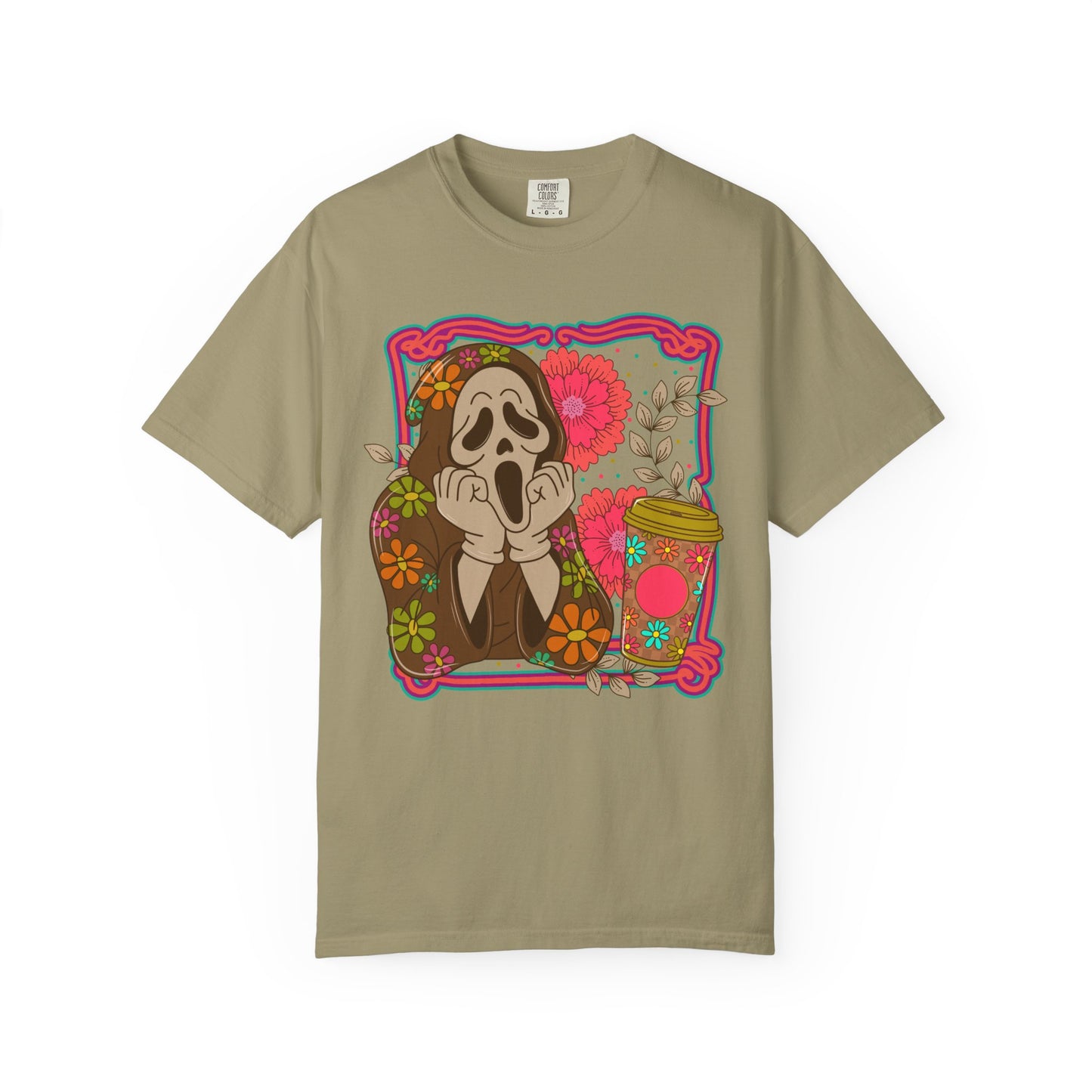 Screaming Floral Coffee T-Shirt — Retro Ghostface Graphic Tee