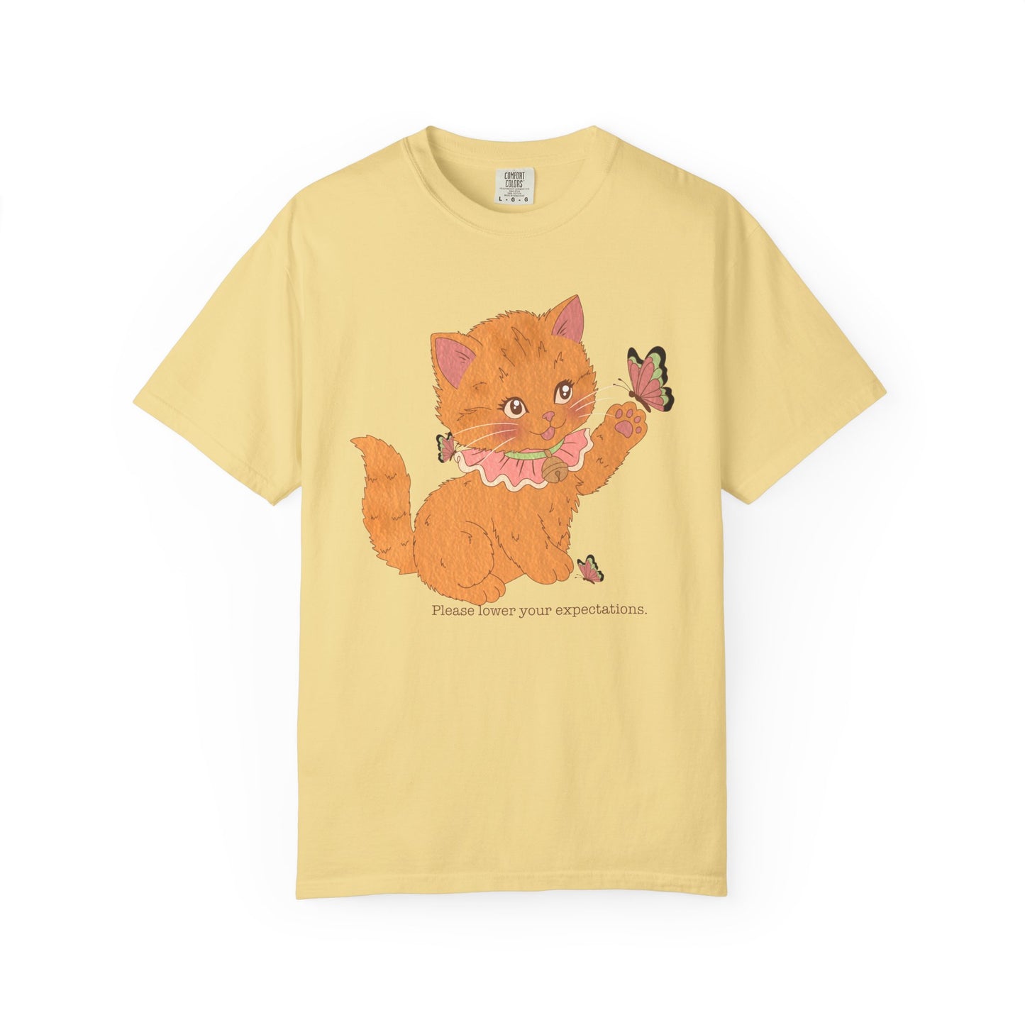 Cute Orange Kitten T-Shirt — 'Please lower your expectations' Graphic Tee