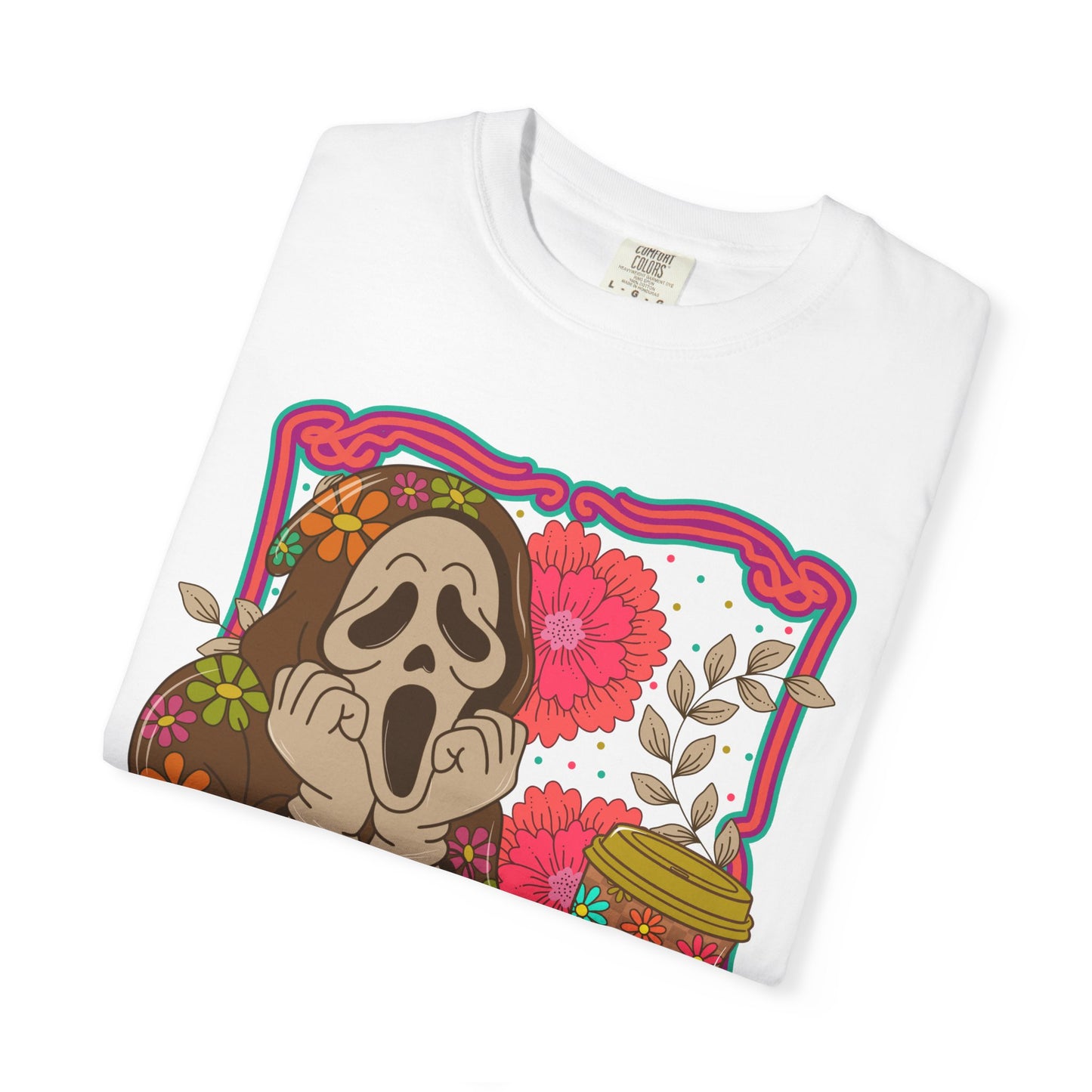 Screaming Floral Coffee T-Shirt — Retro Ghostface Graphic Tee